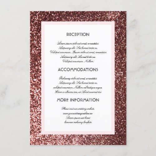 Rose Gold Glitter Wedding Information Guest Card