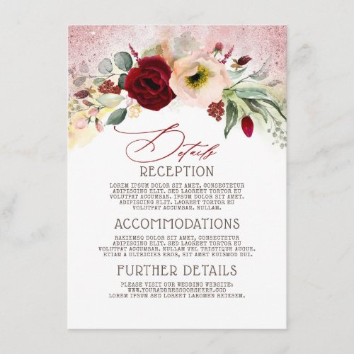 Rose Gold Glitter Wedding Information Guest Enclosure Card