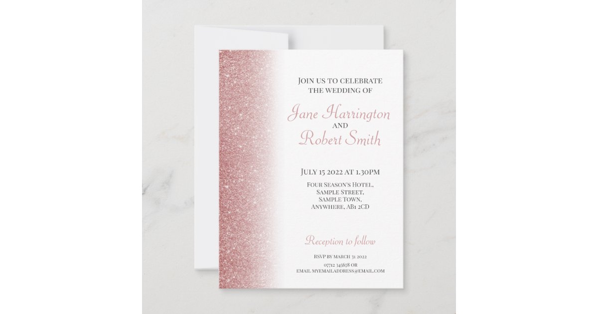 Rose Gold Glitter Wedding Invitation 