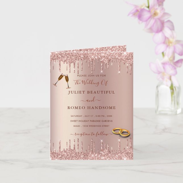 Rose Gold Glitter Wedding Invitation Example (Orchid)