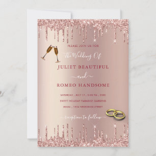 Rose Gold Glitter Wedding Invitations Template