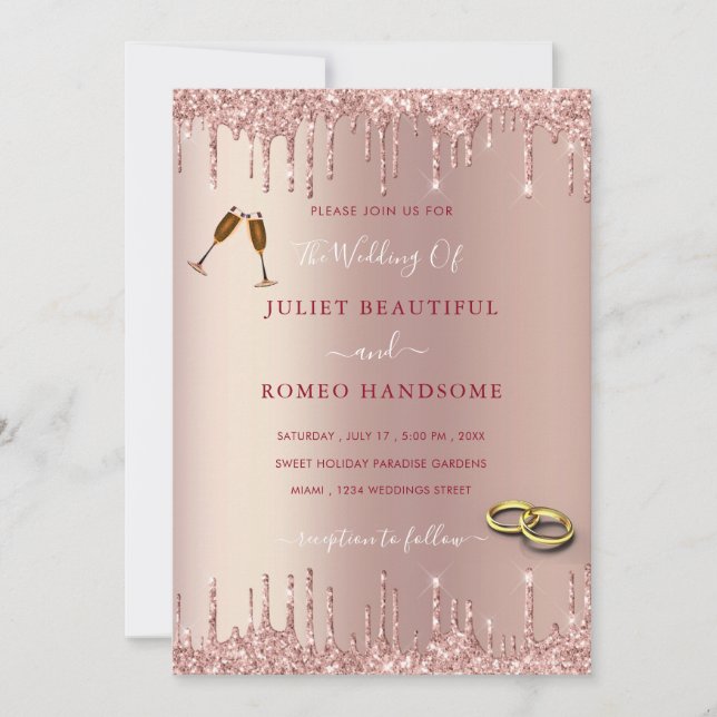 Rose Gold Glitter Wedding Invitations Template (Front)