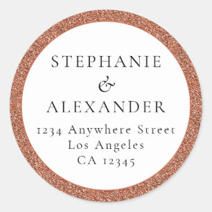 Rose Gold Glitter Wedding Name Return Address Classic Round Sticker
