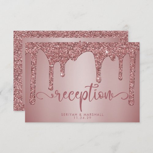 Rose Gold Glitter Wedding Reception Details Enclosure Card