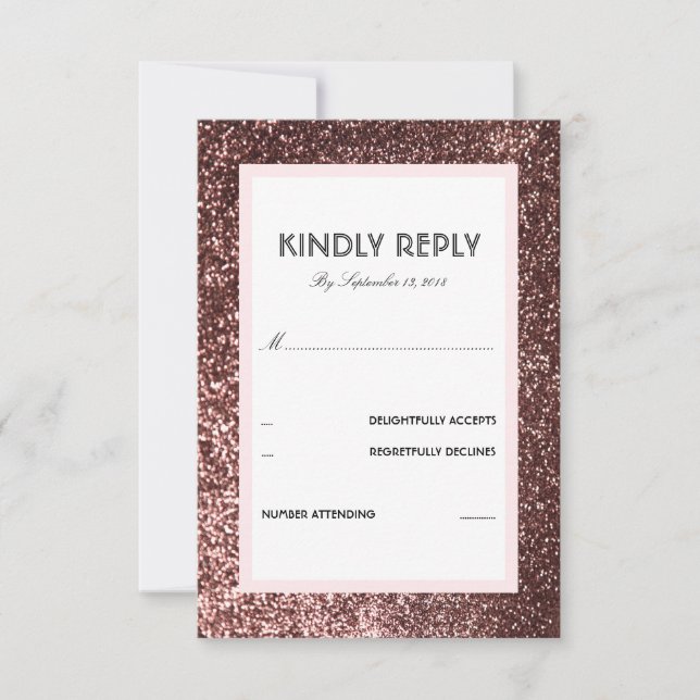 Rose Gold Glitter Wedding RSVP Card (Front)