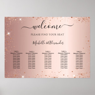 Rose gold glitter wedding seating chart