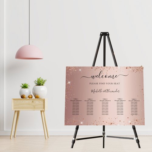 Rose gold glitter wedding seating chart foam board