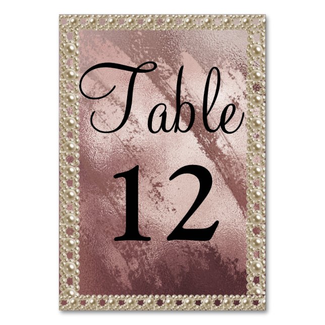 Rose gold glitter wedding  table number (Front)