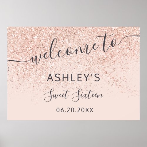 Rose gold glitter welcome blush pink Sweet 16 Poster