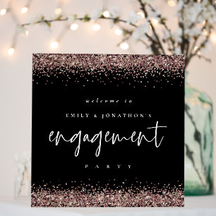Rose Gold Glitter Welcome Engagement Party Black Foam Board