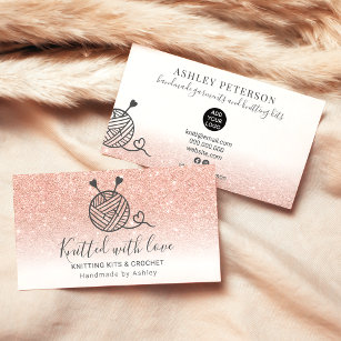 Rose gold glitter white knitting crochet handmade business card