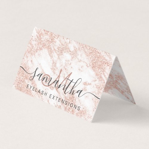 rose gold glitter white marble eye aftercare business card