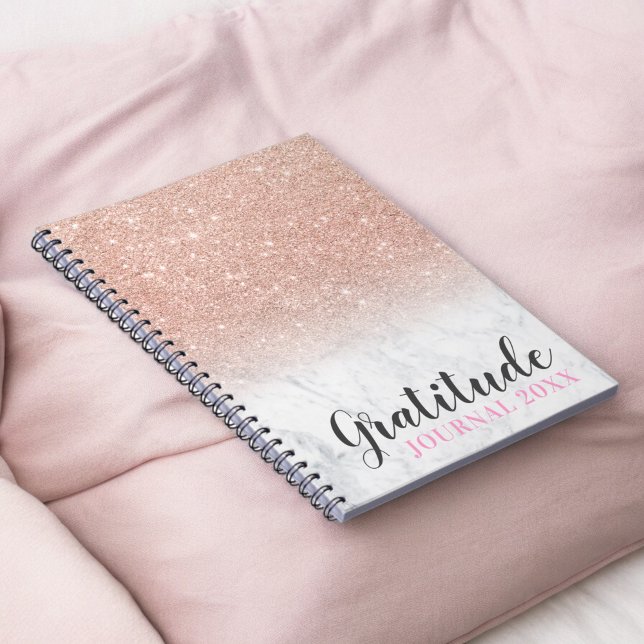 Rose gold glitter white marble gratitude journal (Rose gold glitter white marble gratitude journal)