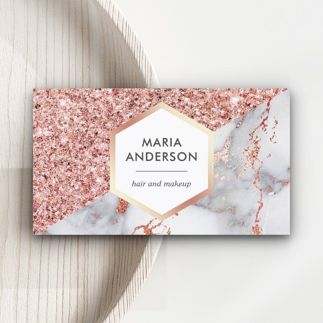 Rose Gold Glitter White Marble Makeup Artist Business Card (Creator Uploaded)