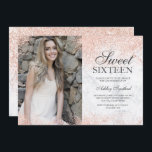 rose gold glitter white marble photo Sweet 16 Invitation<br><div class="desc">A modern simple rose gold glitter sparkles stylish on white marble Sweet sixteen birthday party invitation,  add your picture .</div>