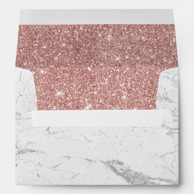 Rose Gold Glitter White Marble Wedding Envelope (Back (Bottom))