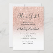 Rose gold glitter white ombre girl baby shower invitation (Front)