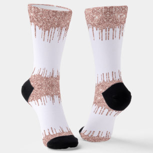 Rose Gold Glitter White Socks