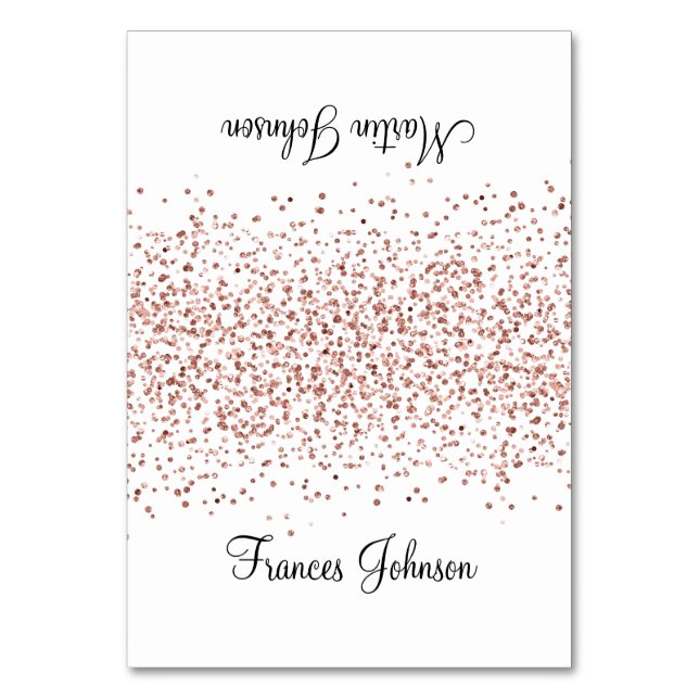 Rose Gold Glitter White Two Name Place Cards (Front)