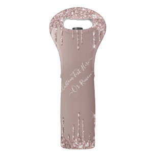 Rose Gold Glitter Wine Bag Personalized Text Name