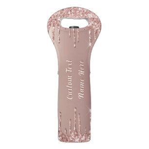 Rose Gold Glitter Wine Bag with Custom Text Name