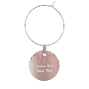 Rose Gold Glitter Wine Charm with Custom Text