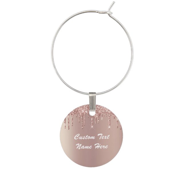 Rose Gold Glitter Wine Charm with Custom Text (First Charm)