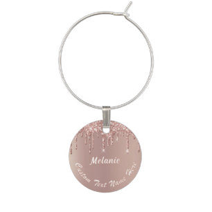 Rose Gold Glitter Wine Charms Add Your Name Text