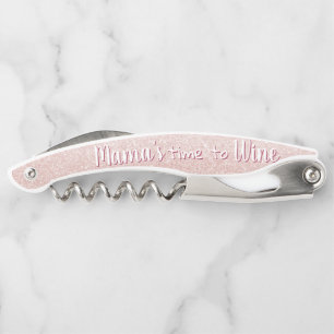 Rose Gold Glitter Wine Funny Pun Mom Quote Waiter's Corkscrew