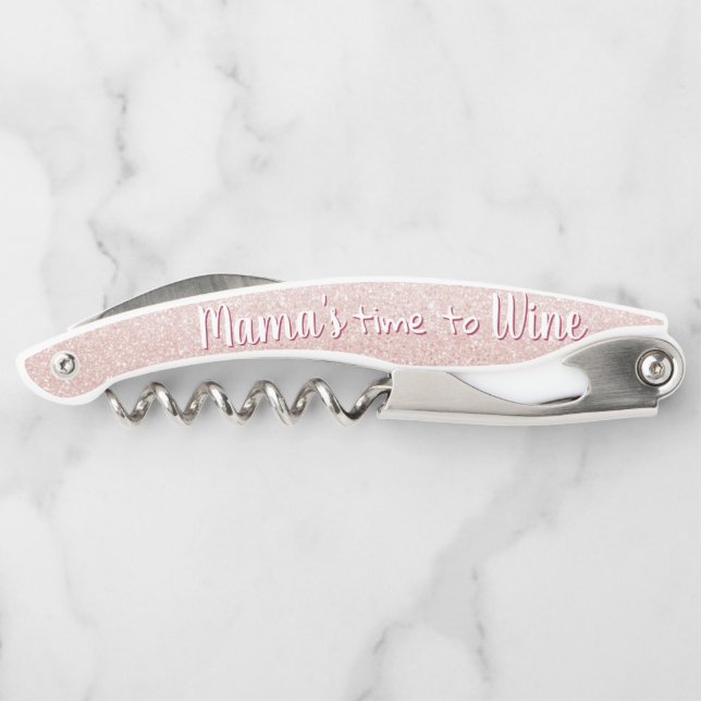 Rose Gold Glitter Wine Funny Pun Mom Quote Waiter's Corkscrew (Back)