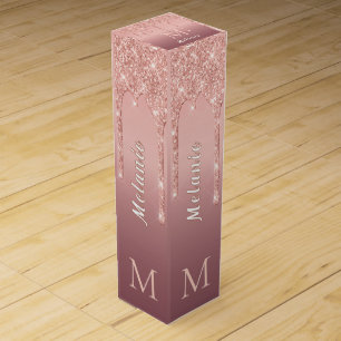 Rose Gold Glitter Wine Gift Box Custom Name Letter