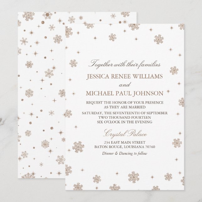 Rose Gold Glitter Winter Wonderland Wedding Invitation (Front/Back)