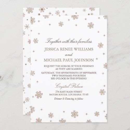 Rose Gold Glitter Winter Wonderland Wedding Invitation