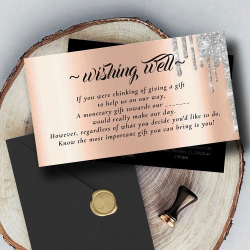 Rose Gold Glitter Wishing Well For Wedding Enclosure Card