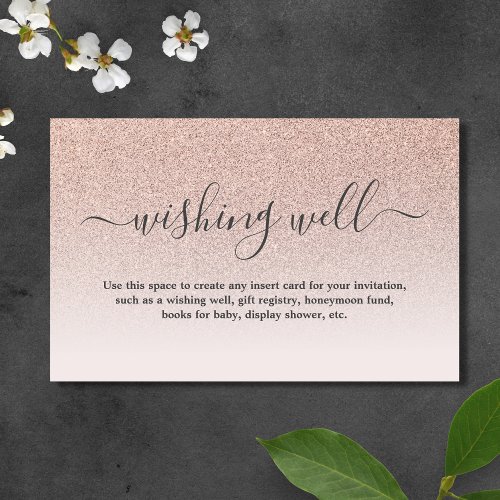 Rose Gold Glitter Wishing Well Wedding Enclosure Card
