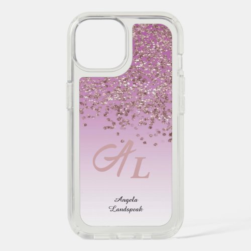 Rose Gold Glitter with Big Initials  Name iPhone 15 Case
