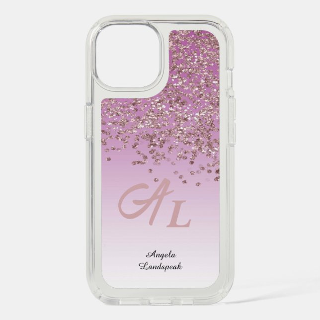 Rose Gold Glitter with Big Initials & Name Speck iPhone Case (Front)