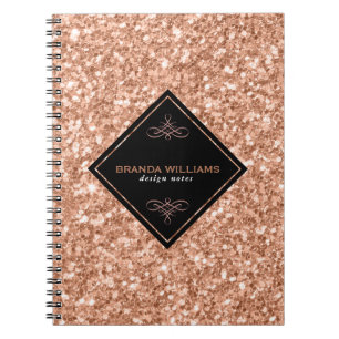 Rose Gold Glitter With Black Accent Notebook