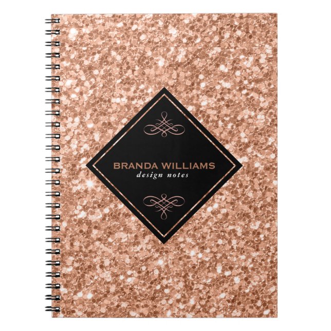 Rose Gold Glitter With Black Accent Notebook (Front)