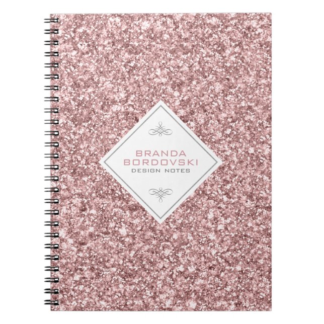 Rose Gold Glitter With White Geometric Accent Notebook (Front)