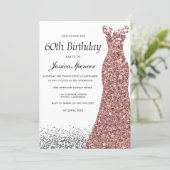 Rose Gold Glitter Womans 60th Birthday Party Invitation (Standing Front)