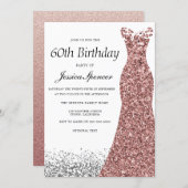 Rose Gold Glitter Womans 60th Birthday Party Invitation (Front/Back)