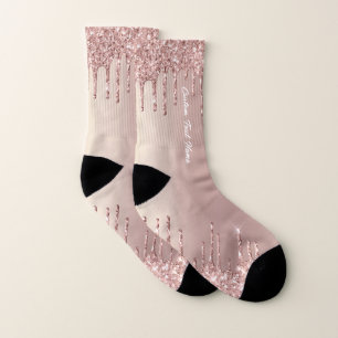 Rose Gold Glitter Women's Socks Personalized Text
