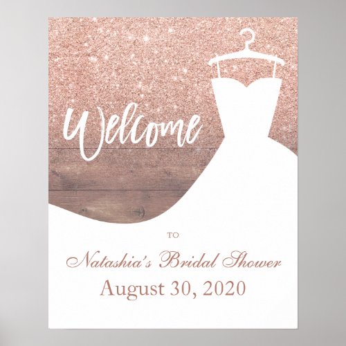 Rose gold glitter wood welcome bridal shower poster