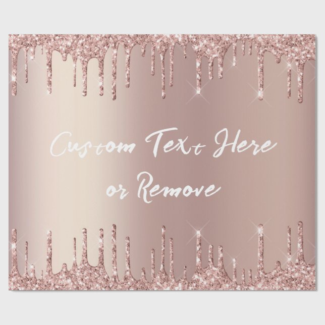 Rose Gold Glitter Wrapping Paper Personalized Text (Flat)