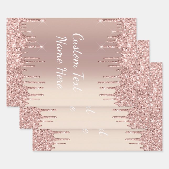 Rose Gold Glitter Wrapping Paper Sheets Your Text (Set)