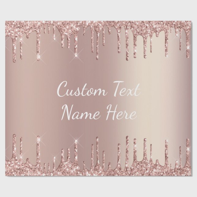Rose Gold Glitter Wrapping Paper with Custom Text (Flat)