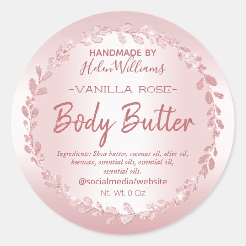 Rose Gold Glitter Wreath Body Butter Labels