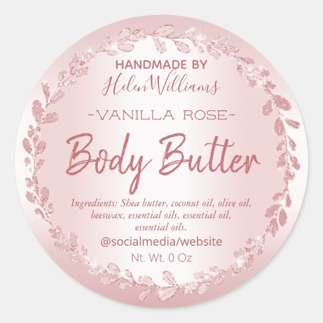 Rose Gold Glitter Wreath Body Butter Labels (Front)