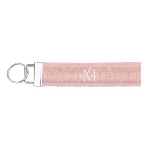 Rose Gold Glitter Wrist Keychain Your Name Letter
